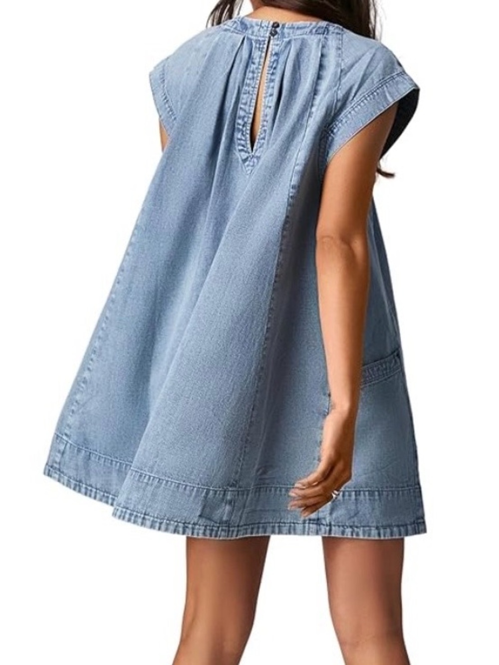 Free People Marcel Lakeside Mini Dress pleated swingy Denim NWT Sz. L - Picture 2 of 6